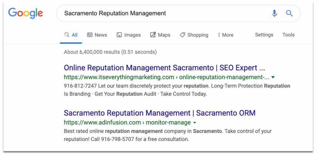 #2 For "Sacramento Reputation Management"