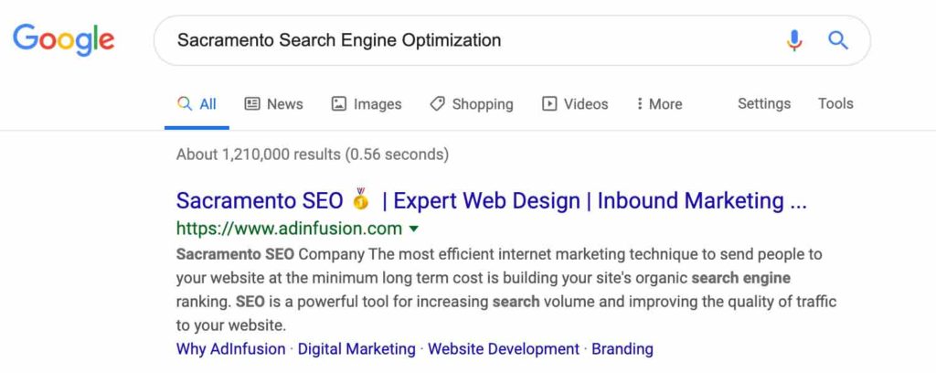 #1 for Sacramento Search Engine Optimization