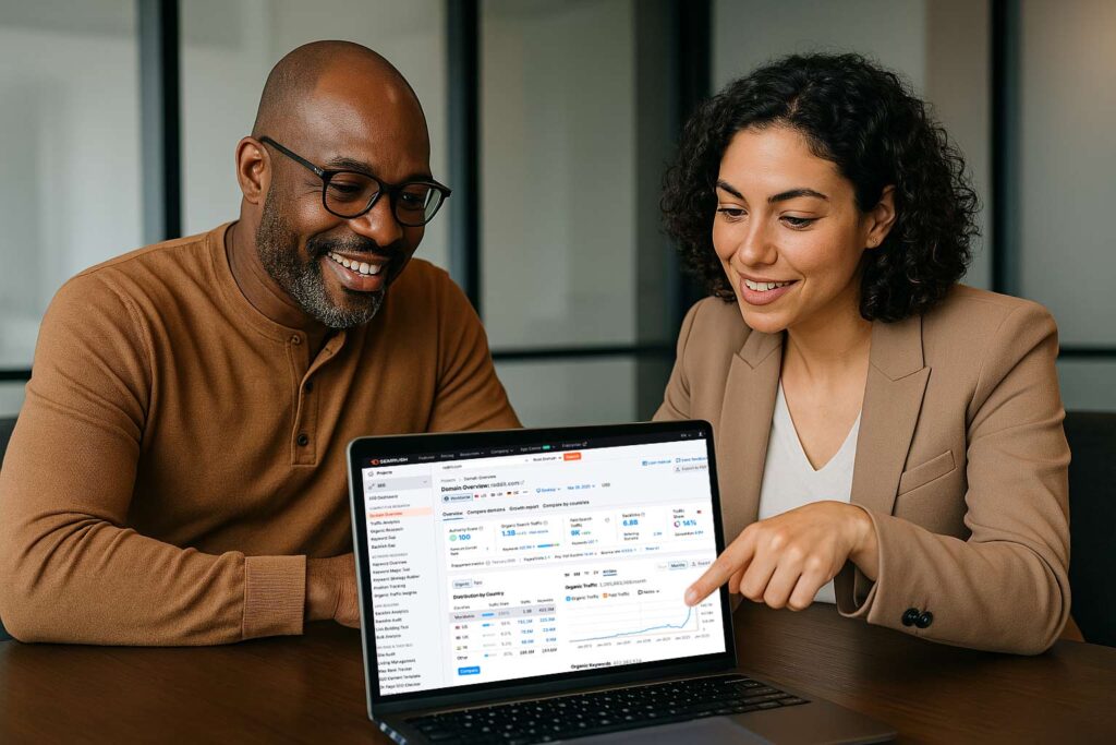 Local business owner reviewing ethical SEO report